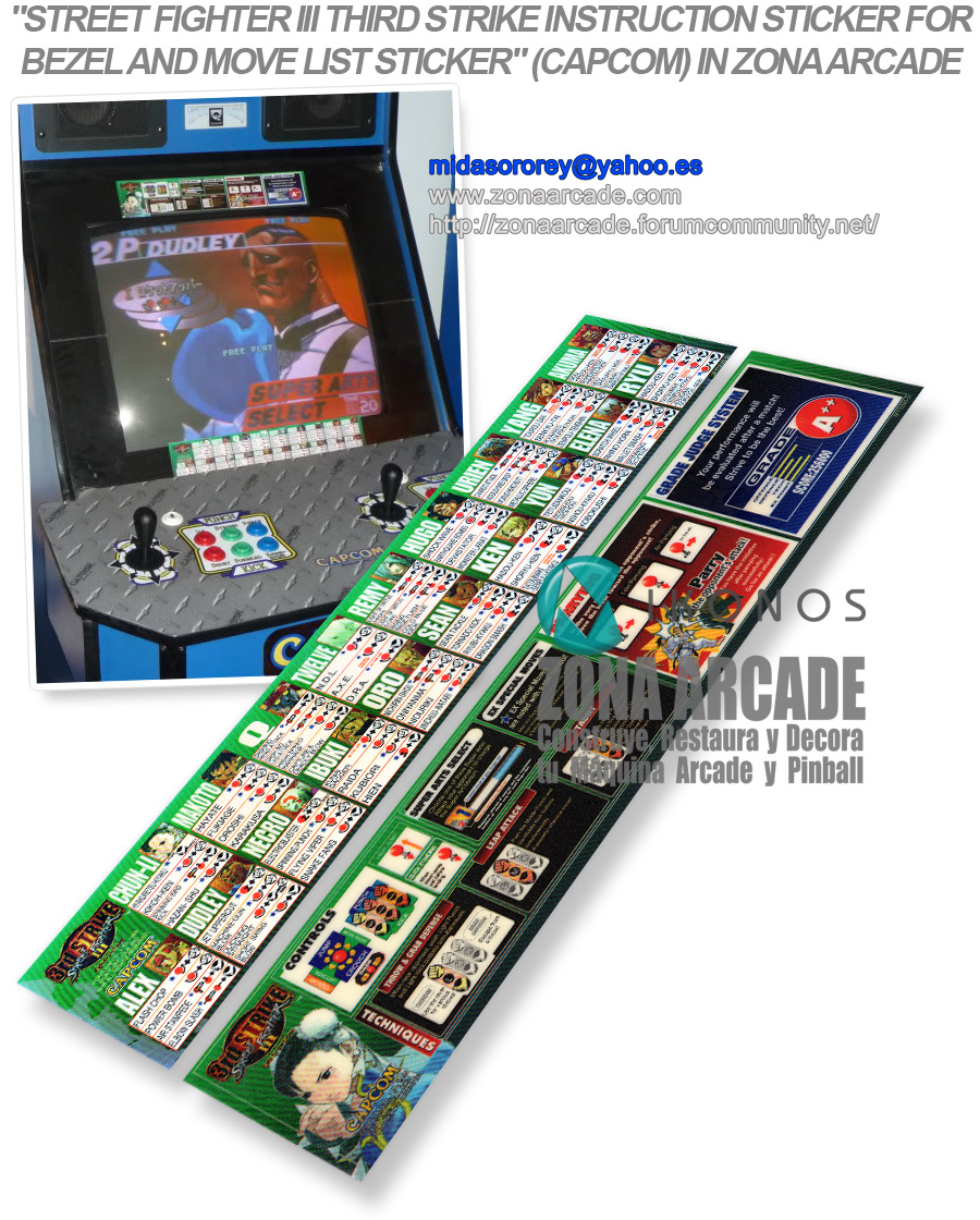 Street Fighter 3rd Strike Arcade Moves List/Instruction Sheet Stickers